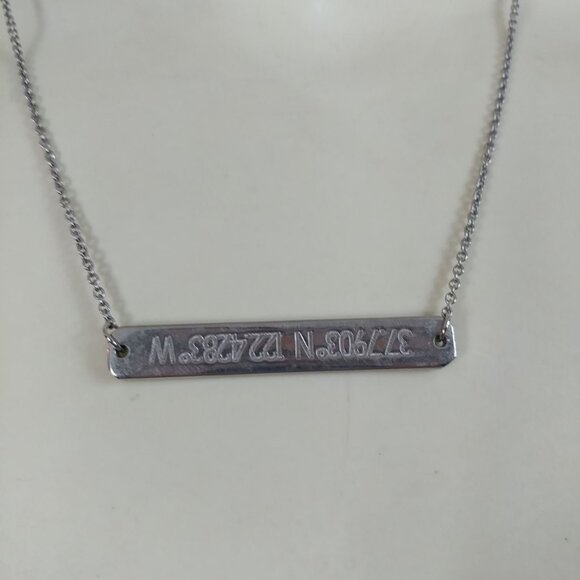 925 STERLING SILVER Bar Necklace "KRISTEN" Altitude Coordinates Handmade Jewelry - Picture 3 of 8